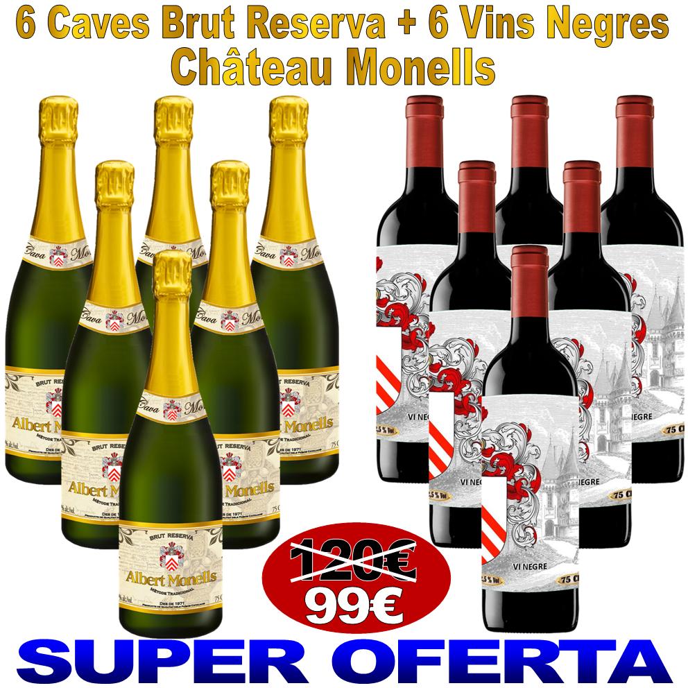 Caixa Degustació de 6 Caves Brut Reserva + 6 Vins Negres Château Monells